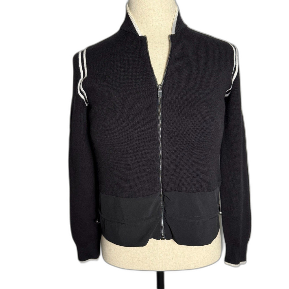 Athleta Venture Sweater Jacket Shacket, Sz XS, Black & White, Drawstring Waist